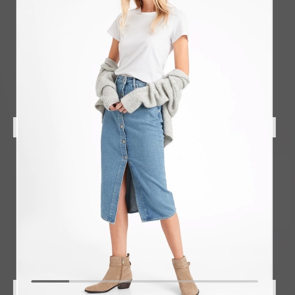 NWT BR buttoned Denim Midi Sk… - Picture 8 of 16